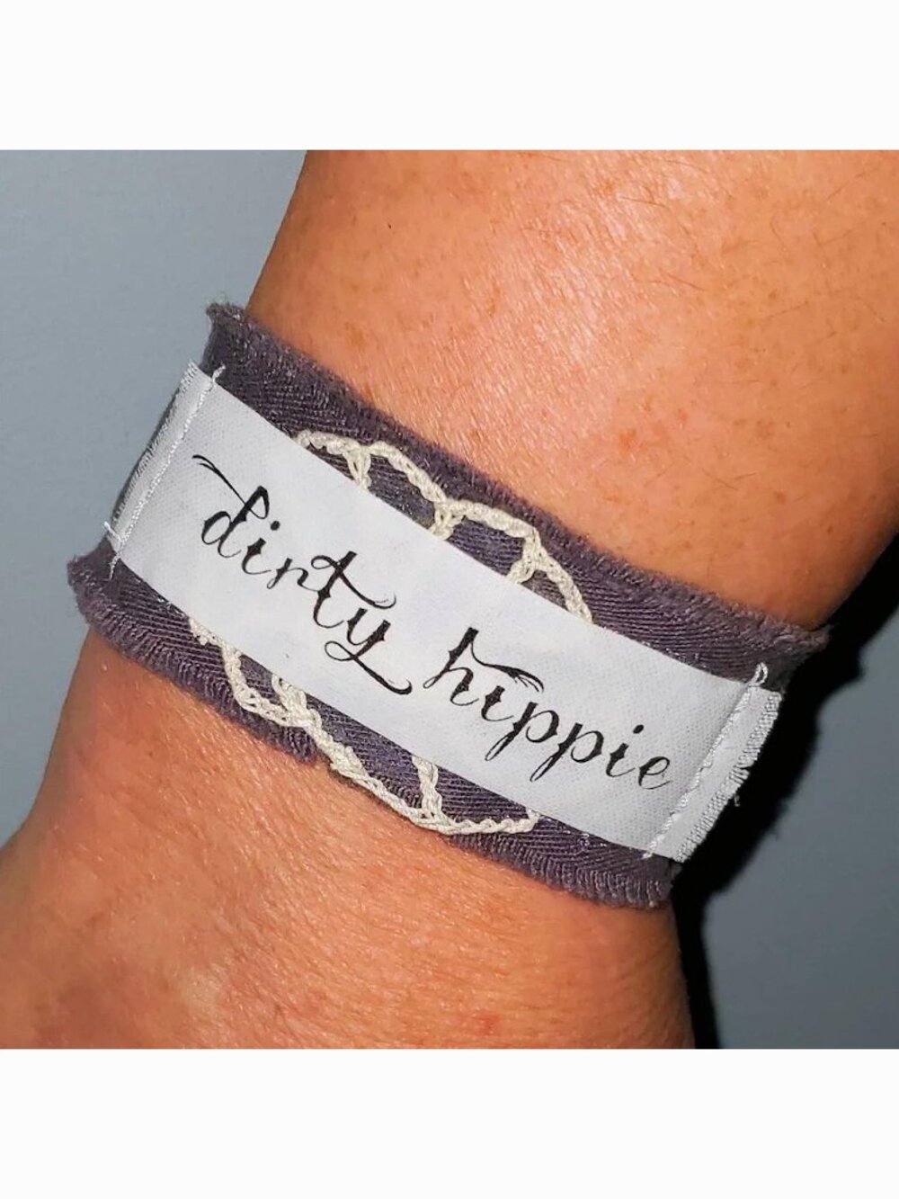 Dirty Hippie Boho Bracelet Cuff Vintage Fabric & Crochet Adjustable Handmade